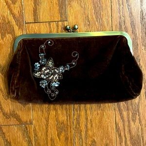 3/$20 Express Brown Velvet Clutch with Embellished Design